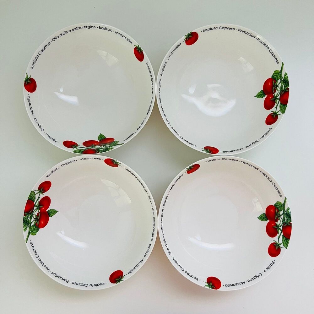 CRATE & BARREL Insalata Caprese Italian Tomato Pasta & Salad Bowls, Set of 4